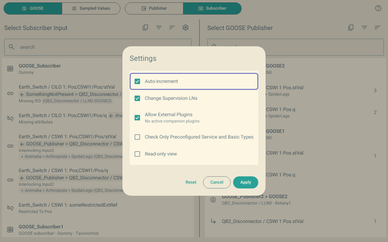 The Settings menu with five settings: Auto-increment